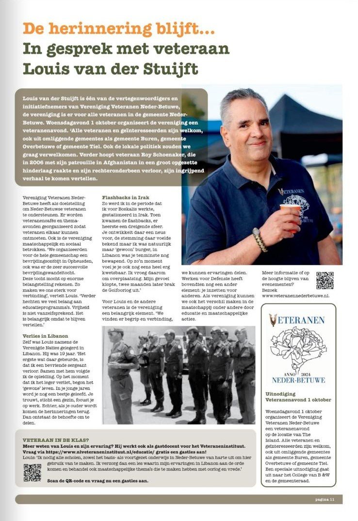 Veteraan Louis - Veteraan in de klas - Voorzitter Veteranenvereniging Neder-Betuwe